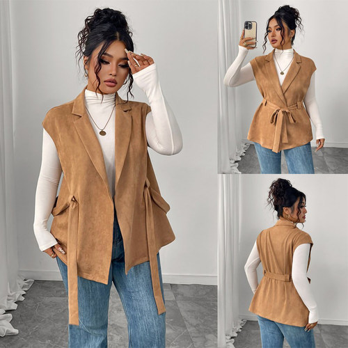 Plus Size Women Autumn Sleeveless Vest 大码无袖系带纯色马甲