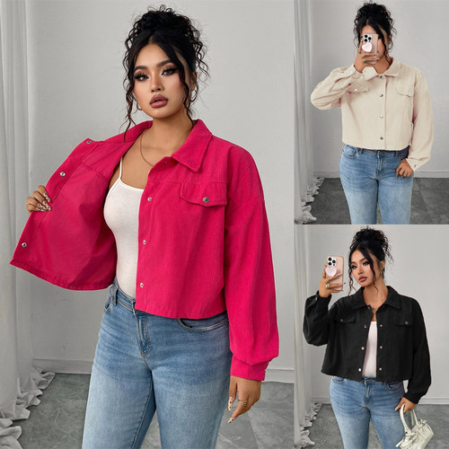 Women's Corduroy Jacket Autumn Short Coat 大码秋季短外套女