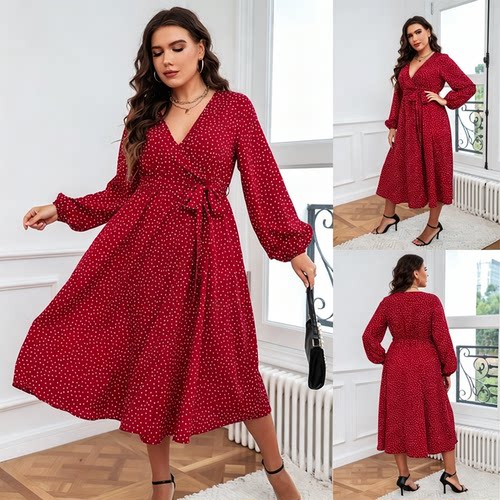 Autumn dress polka dot long sleeve large size cotton dresses