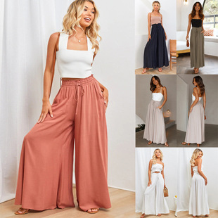 Summer women skirt pants ladies loose pant dress高腰长款裤裙