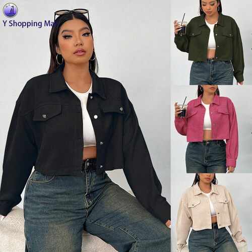 欧美秋冬短款纯色外套胖mm加大显瘦宽松外套 Curvy Women Jacket
