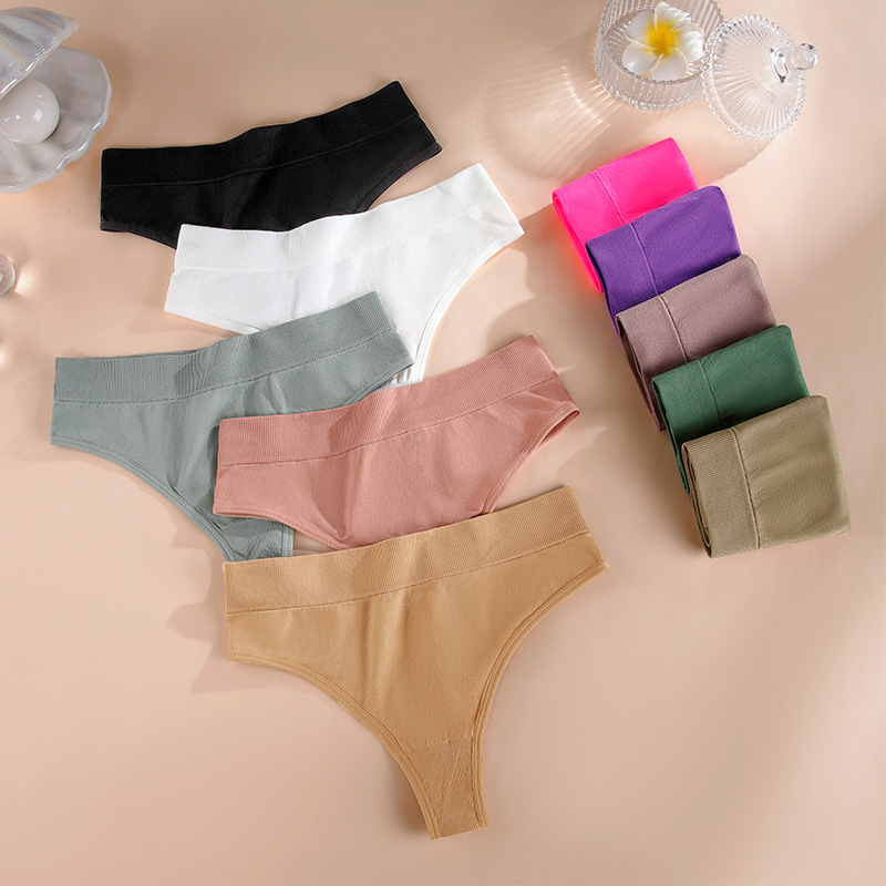 Seamless Thong Solid Color Mid-Rise T-Back Panty (Plus Size)