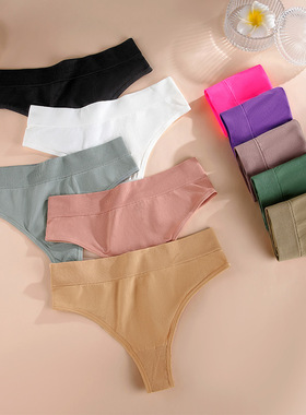 Seamless Thong Solid Color Mid-Rise T-Back Panty (Plus Size)