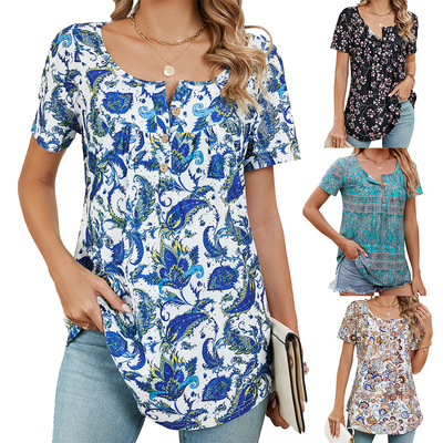 Women Summer Blouse Fashion Floral Print Peplum T shirt