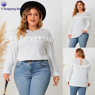 Knit Top Lady Casual Femal Sweater Neck Round Lace Size Plus