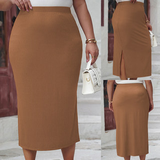 Bodycon Fit Plus Size Women Solid Color Split Long Skirt