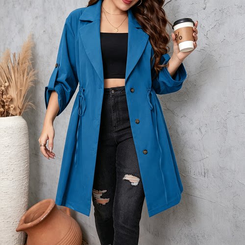 Plus Size Women Coat Casual Outerwear 女士中长款纯色大码外套
