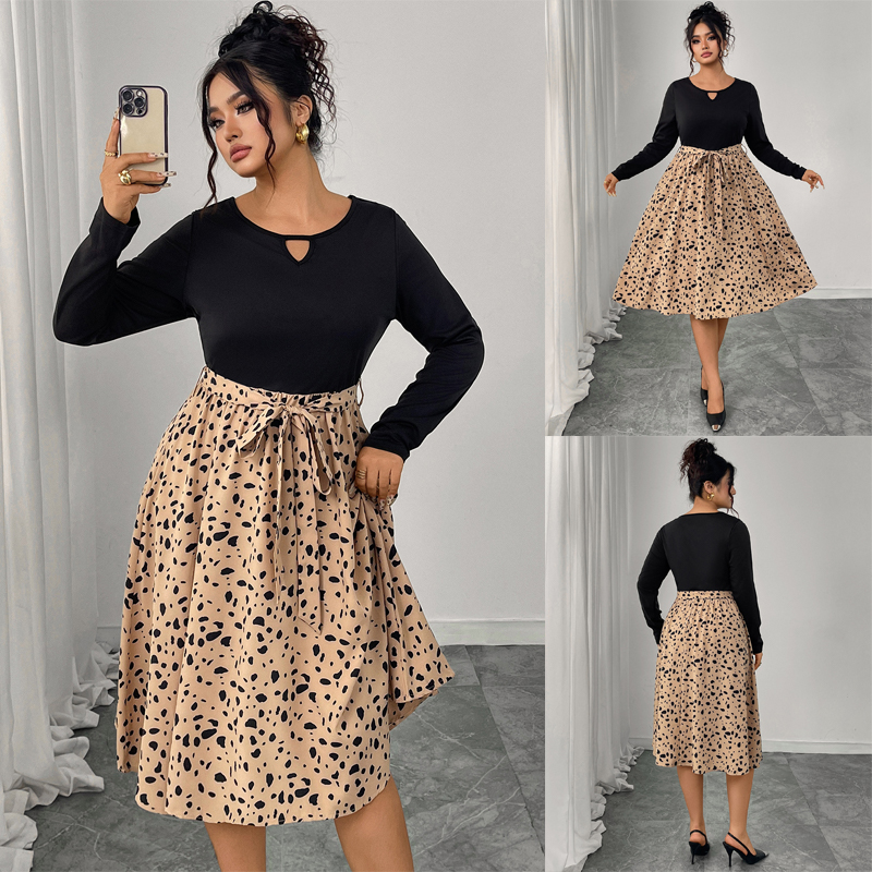 Plus Size Women's Leopard Print Dresses 秋季大码显瘦连衣裙