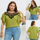 Round Size Summer Neck Top Plus Blouse Lace Women