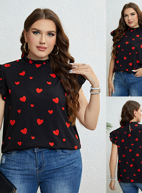 Summer clothes casual tops plus size heart print women shirt