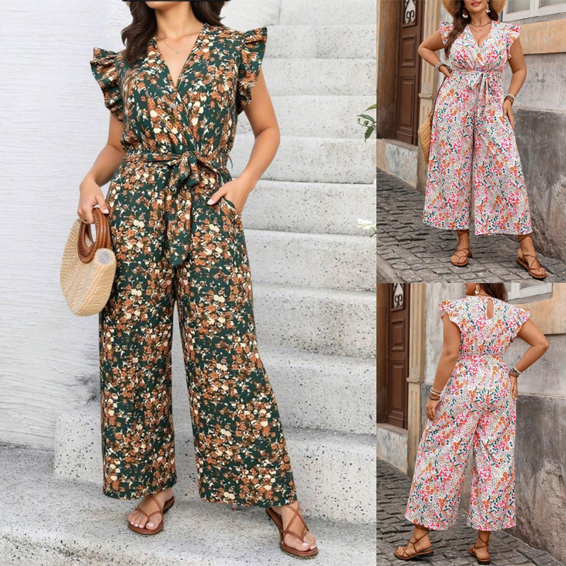 Plus size women jumpsuit ladies Rompers 夏季大码印花连衣裤子