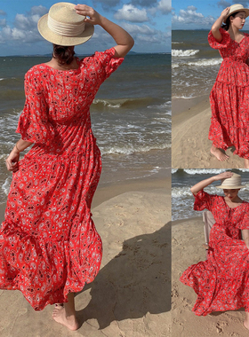 Plus Size Floral Maxi Dress Chiffon Flowy Skirt Beach Dress