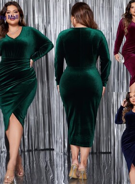 欧美性感高腰长袖大码晚礼服裙 Women Plus Size Evening Gown