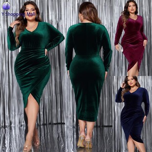 欧美性感高腰长袖大码晚礼服裙 Women Plus Size Evening Gown