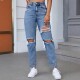 Denim Long Harlequin Women Casual Distressed Jeans Pants
