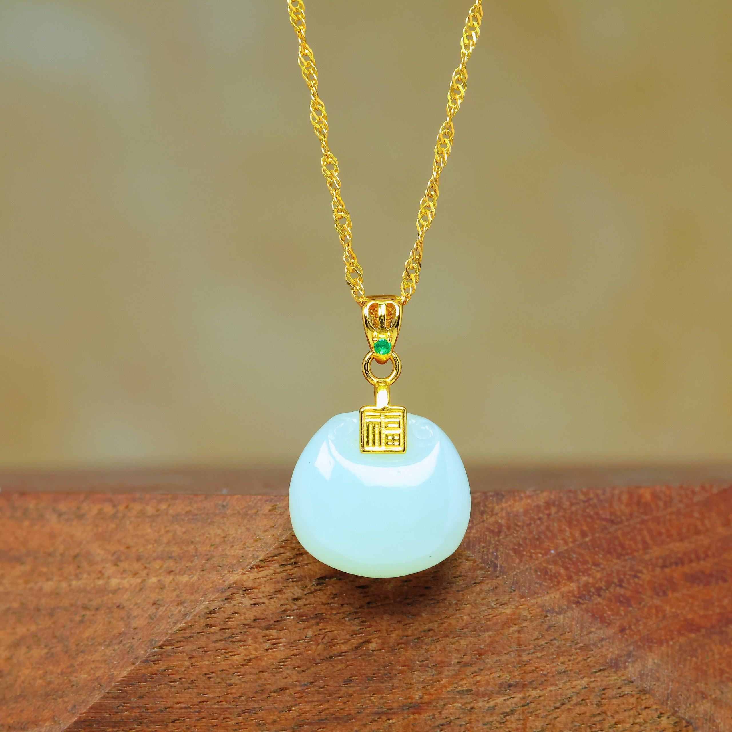 天然和田玉羊脂白玉925银福袋玉石吊坠简约气质项链锁骨链挂件,珠宝/钻石/翡翠,颈饰,淘宝优惠券,粉丝福利购,淘宝优惠卷