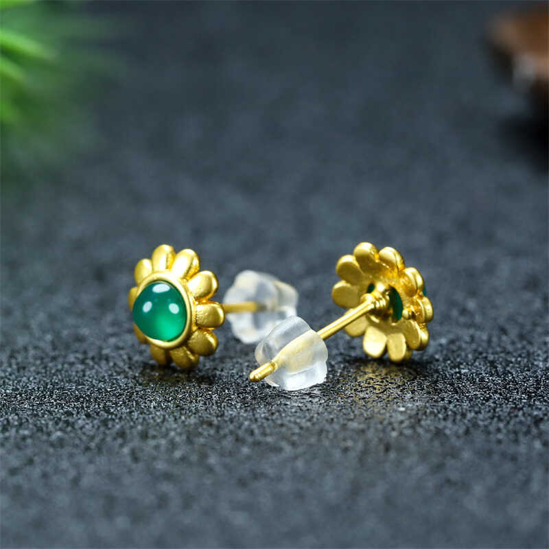 天然绿玉髓小太阳耳钉女款玉石