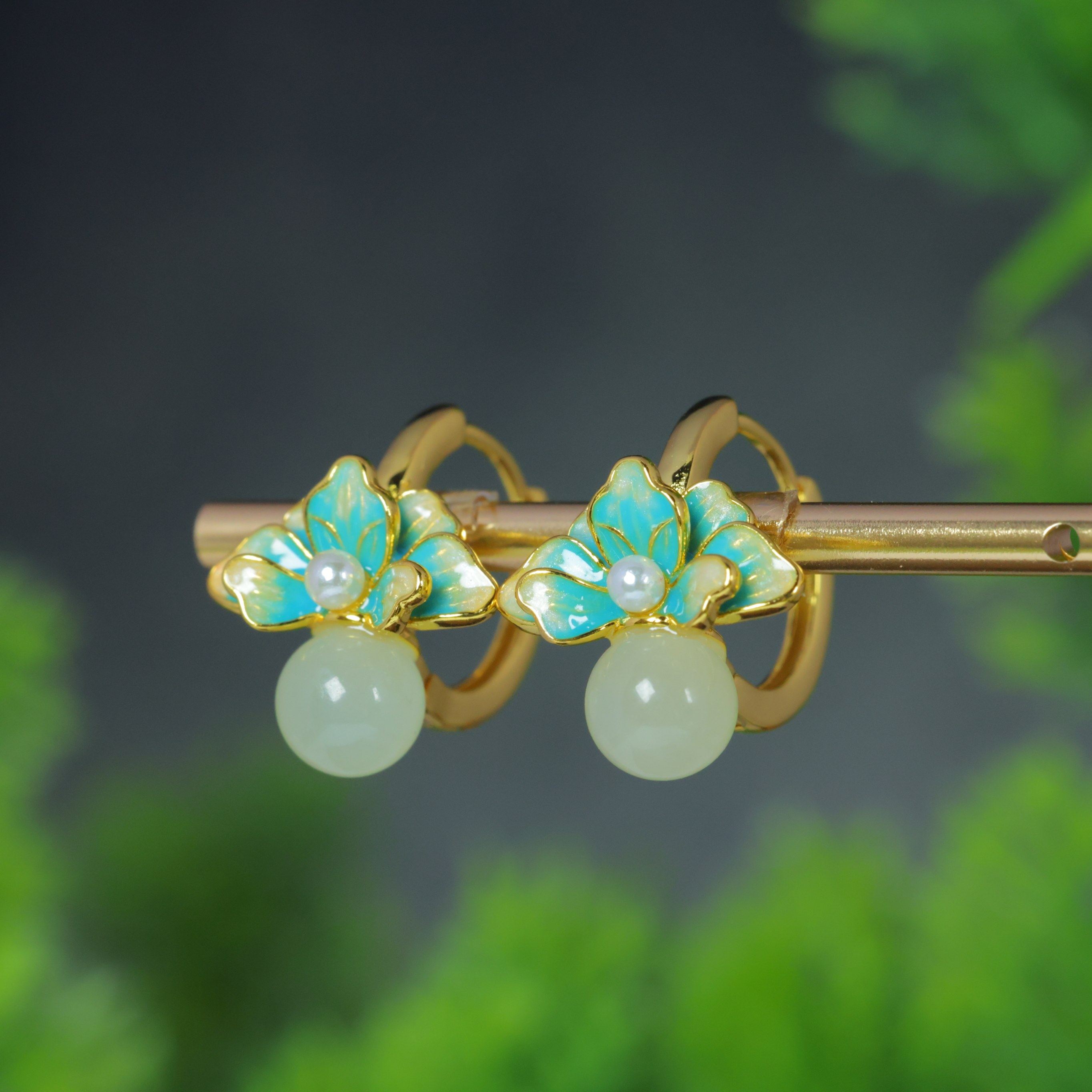 天然和田玉青白玉925银复古珐琅花朵小众玉石耳扣耳坠耳饰,珠宝/钻石/翡翠,耳饰,淘宝优惠券,粉丝福利购,淘宝优惠卷