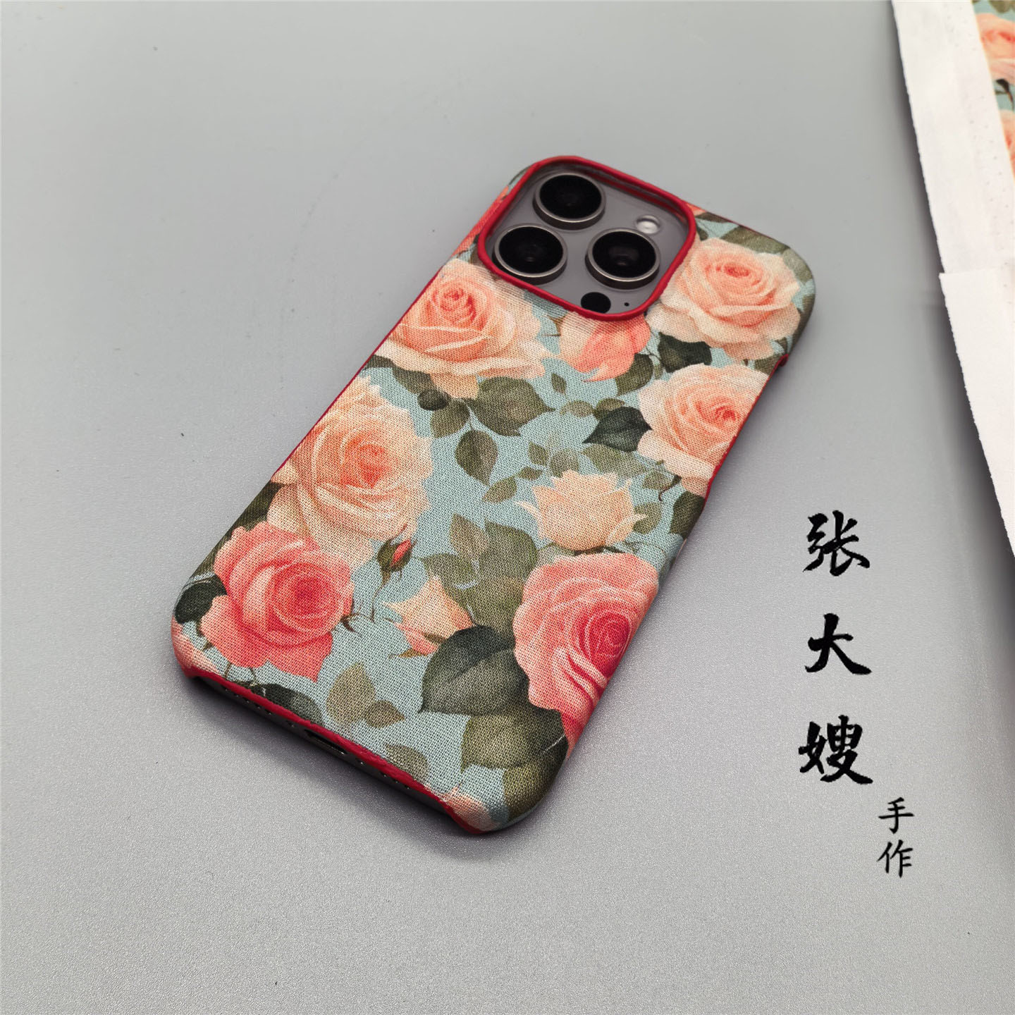 张大嫂原创粉红玫瑰花布艺适用于华为mate80PM/70Air/60pro手机壳女Pura90/80/70保护套nova15/14/13畅享90PM