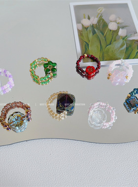 甜美弹力进口米珠串珠戒指