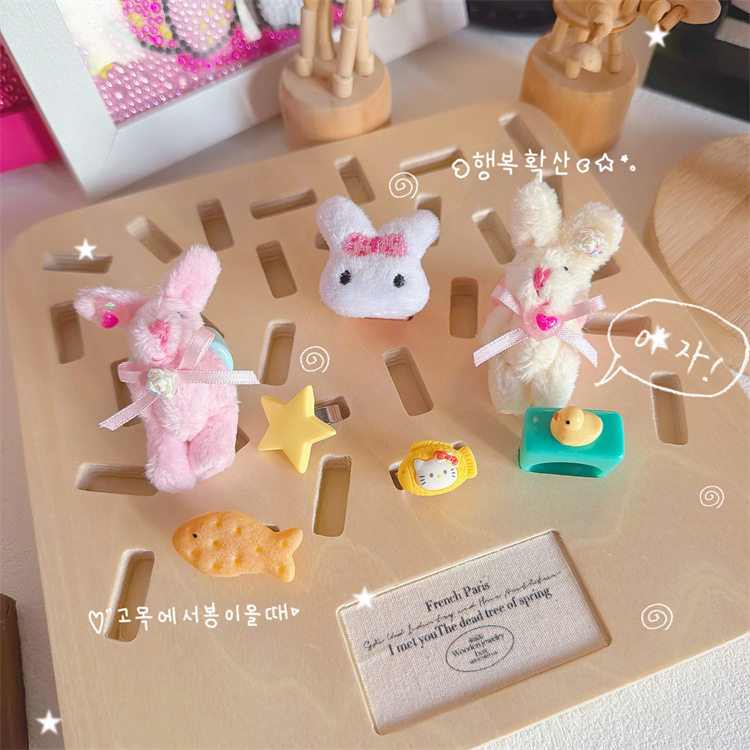 秋冬卡通毛绒小熊甜美Kitty饼干小鱼开口可调节戒指可爱鸭鸭女戒