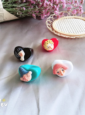 diy自创头像树脂爱心彩色戒指