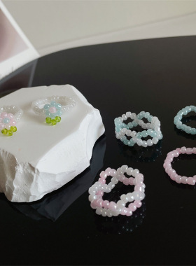 新奶油小花串珠戒指少女串珠戒指