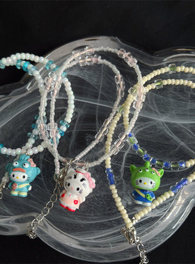 夏日甜酷Kitty玛丽猫三眼仔小丑鱼串珠项链小众设计百搭串珠项链