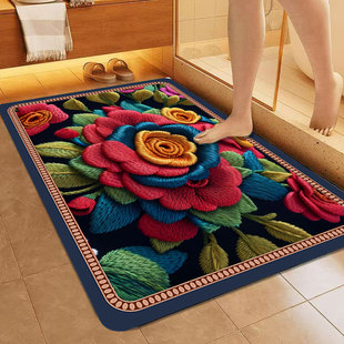 中式 国风卫生间门口地垫洗澡间门垫硅胶防滑垫浴室软硅藻吸水脚垫