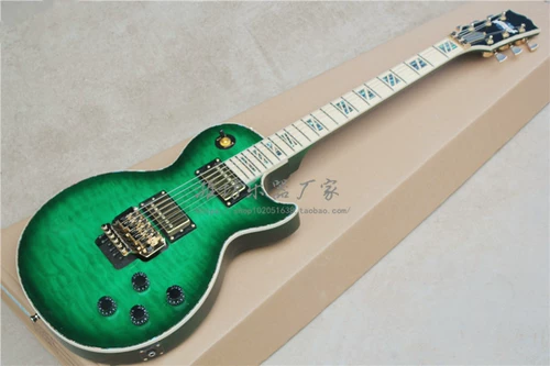 Электрогитара Flyoung Custom LP с двойным шейкером, шпон зеленого цветка, золотые аксессуары, цветная вставка из корпуса и обложка