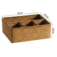 Natural straw woven compartments tableware storage box, desktop tea bag and miscellaneous box, bedroom perfume storage tray, Nordic style thumbnail 4