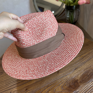 新款法式复古混编礼帽女英伦防晒遮阳帽咖色沙滩帽草帽女巴拿马帽