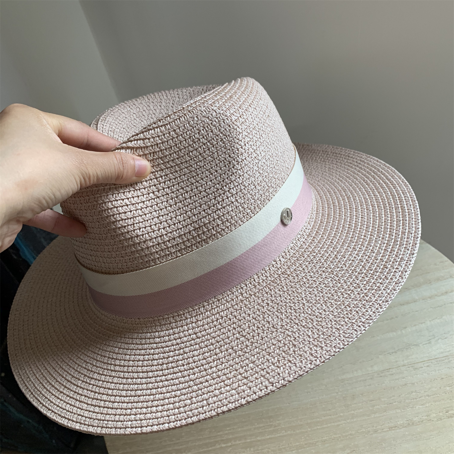 夏季新款樱花粉色草帽子防晒礼帽女款出游沙滩小清新大檐帽潮百搭