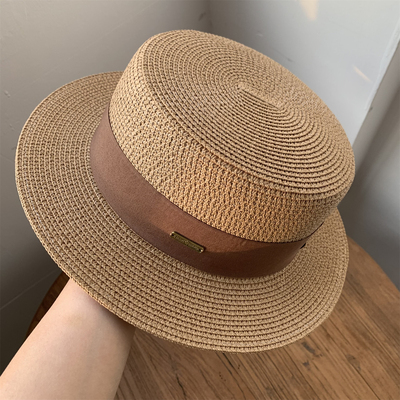 法式复古平顶草帽大头围平沿礼帽