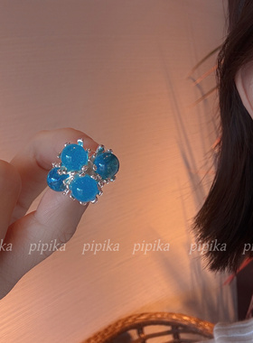 pipi原创设计水晶花泡泡耳钉小众高级感耳环简约冷淡风耳饰银针
