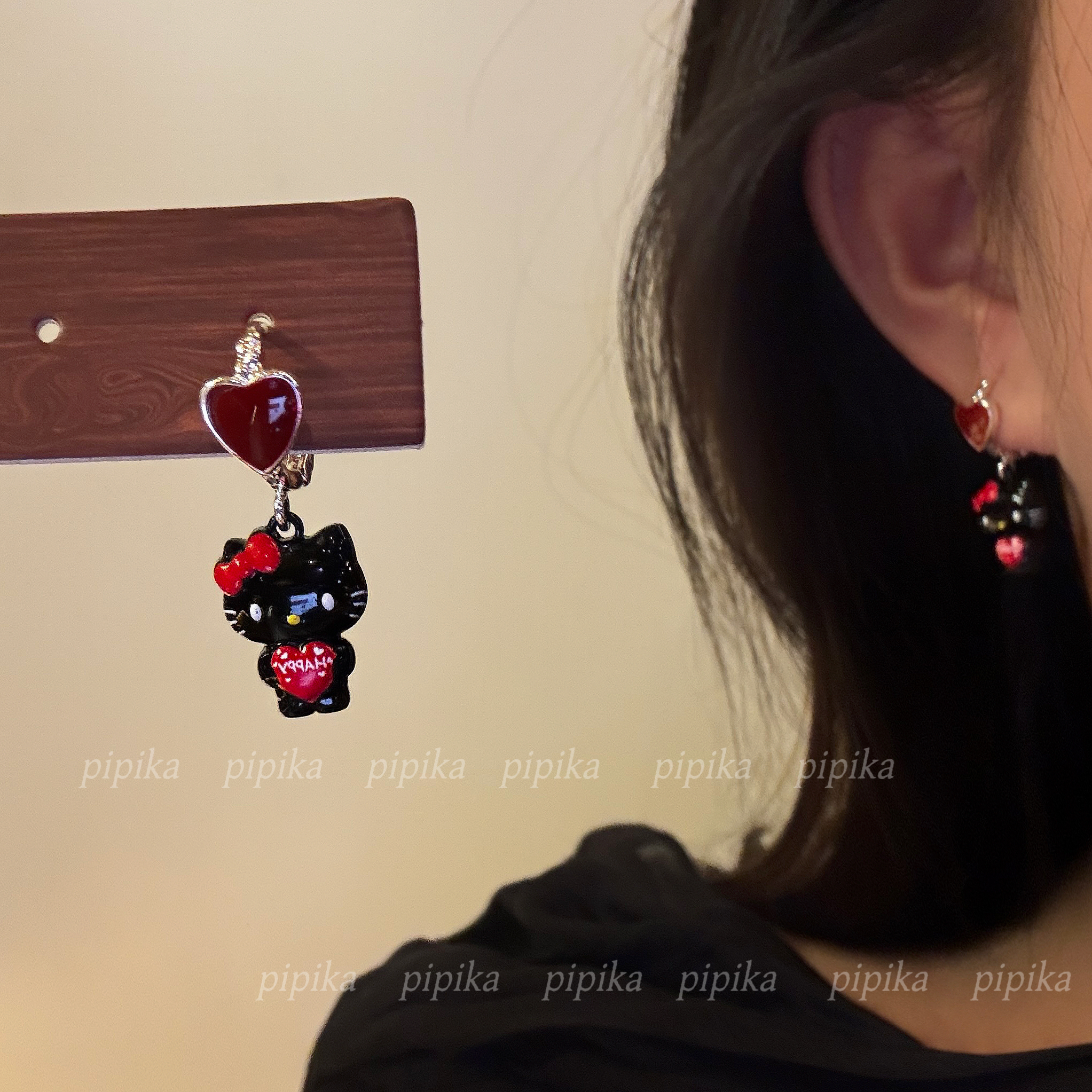 pipi原创可爱卡通hellokitty爱心耳环耳钉耳饰高级甜美百搭不过敏