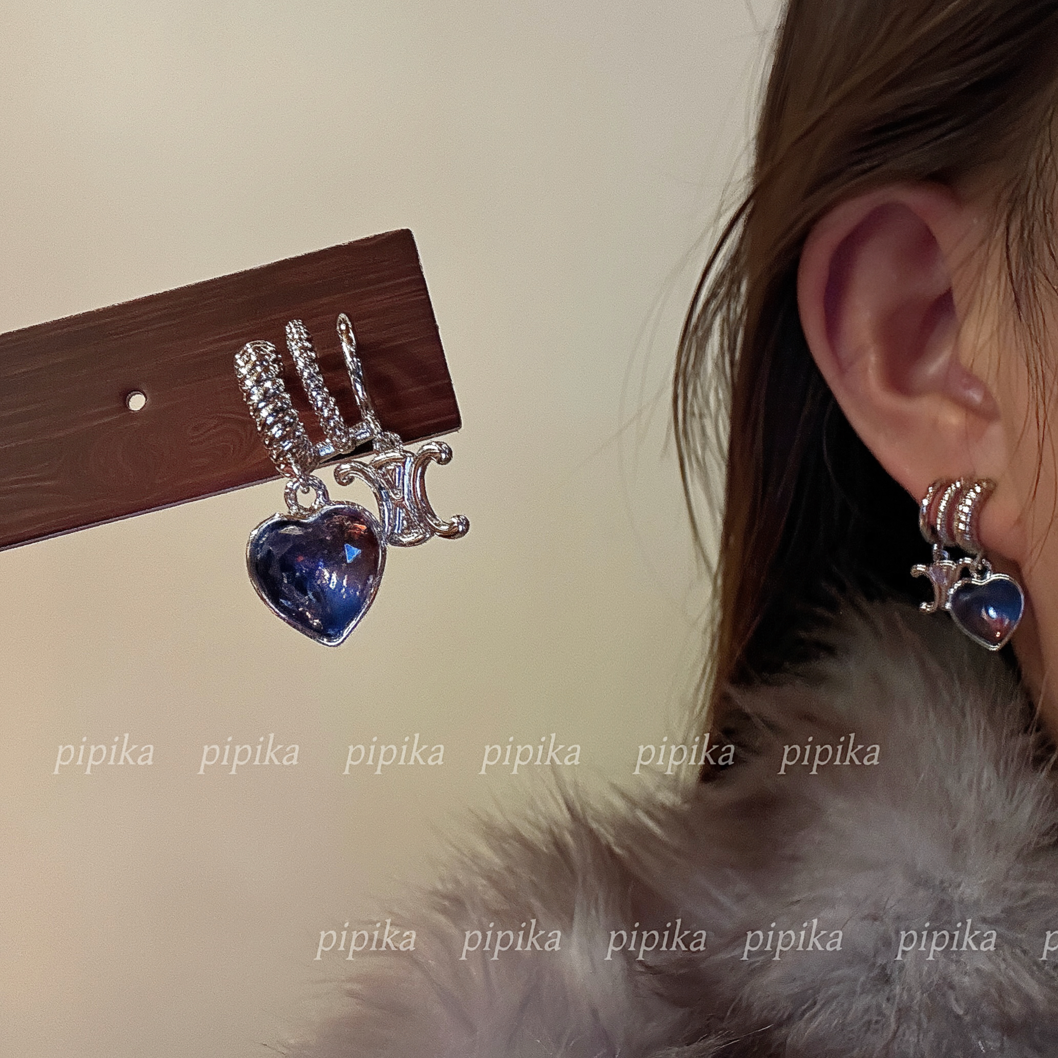 pipi原创复古多彩爱心凯旋门耳环女高级轻奢气质耳钉耳饰小众银针