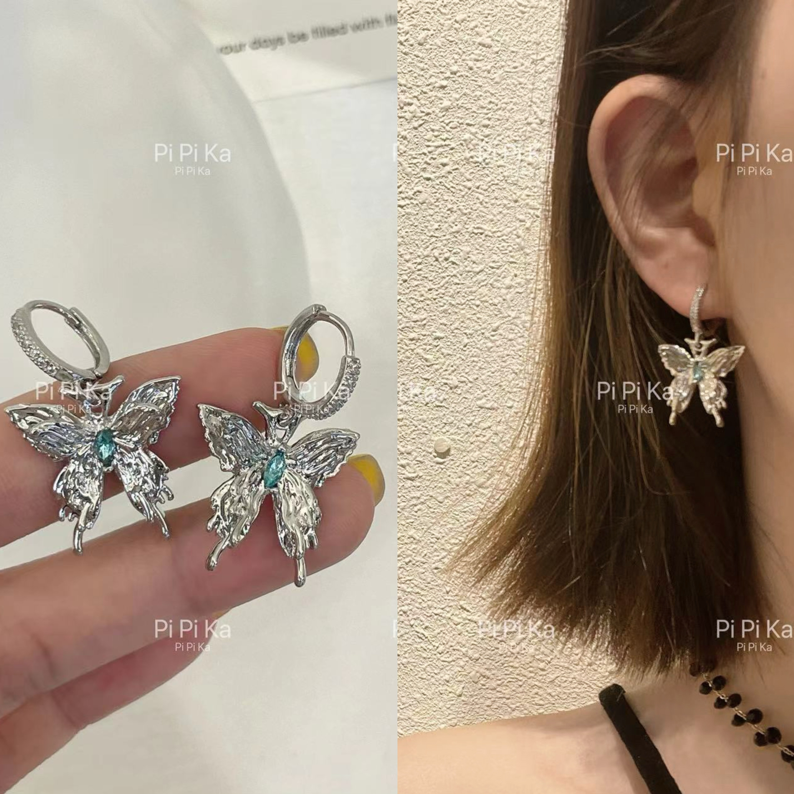 pipi～好哇晒～蝴蝶耳环女饰冷淡风可爱小众设计感耳扣饰品女神