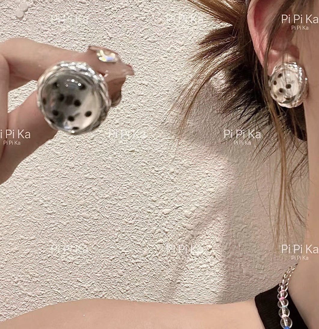 pip哦｜原创设计爆款波点冰透耳钉新款925银针复古耳钉耳饰女神款