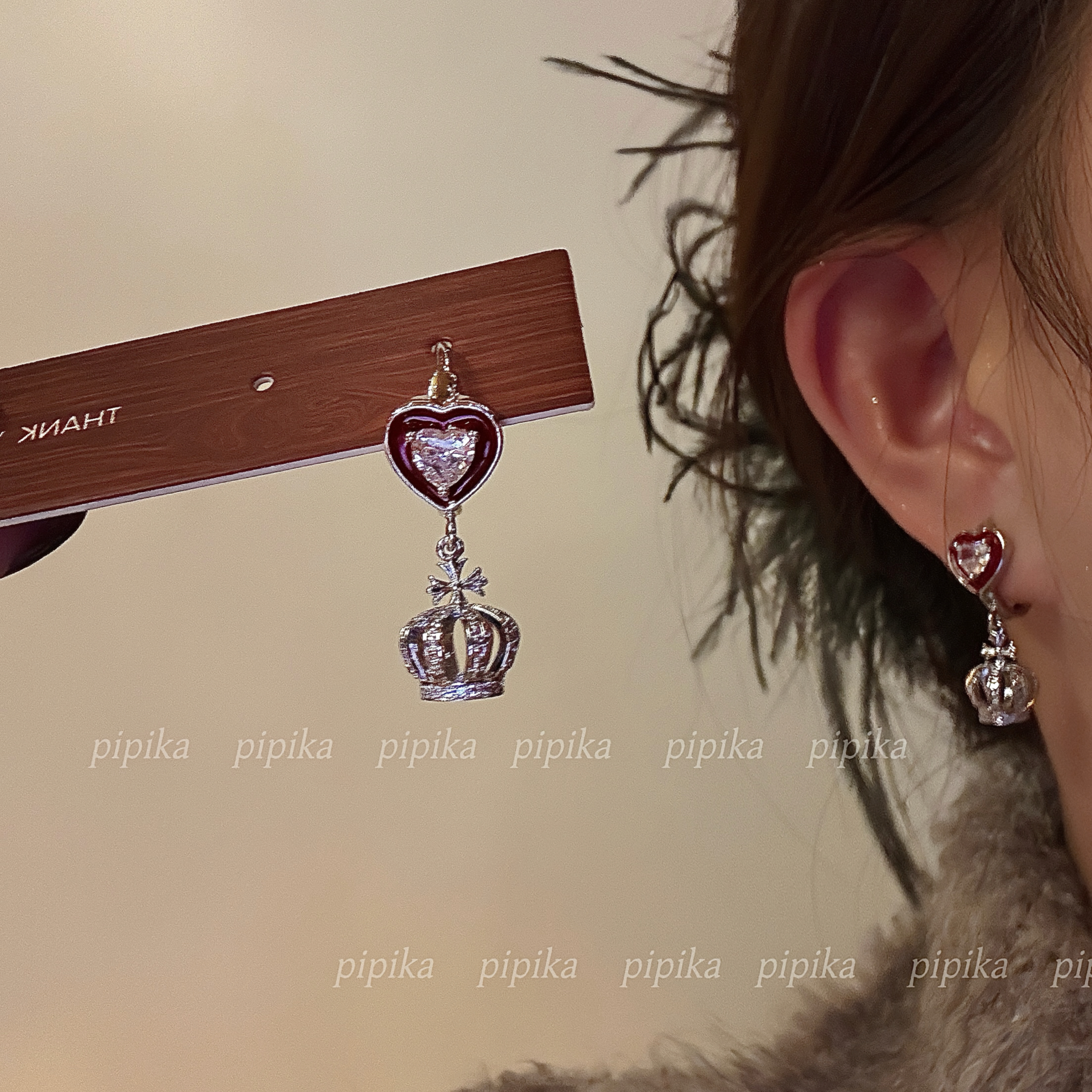 pipi原创红钻爱心皇冠耳扣耳环甜酷小众感耳坠辣妹高级轻奢耳钉女