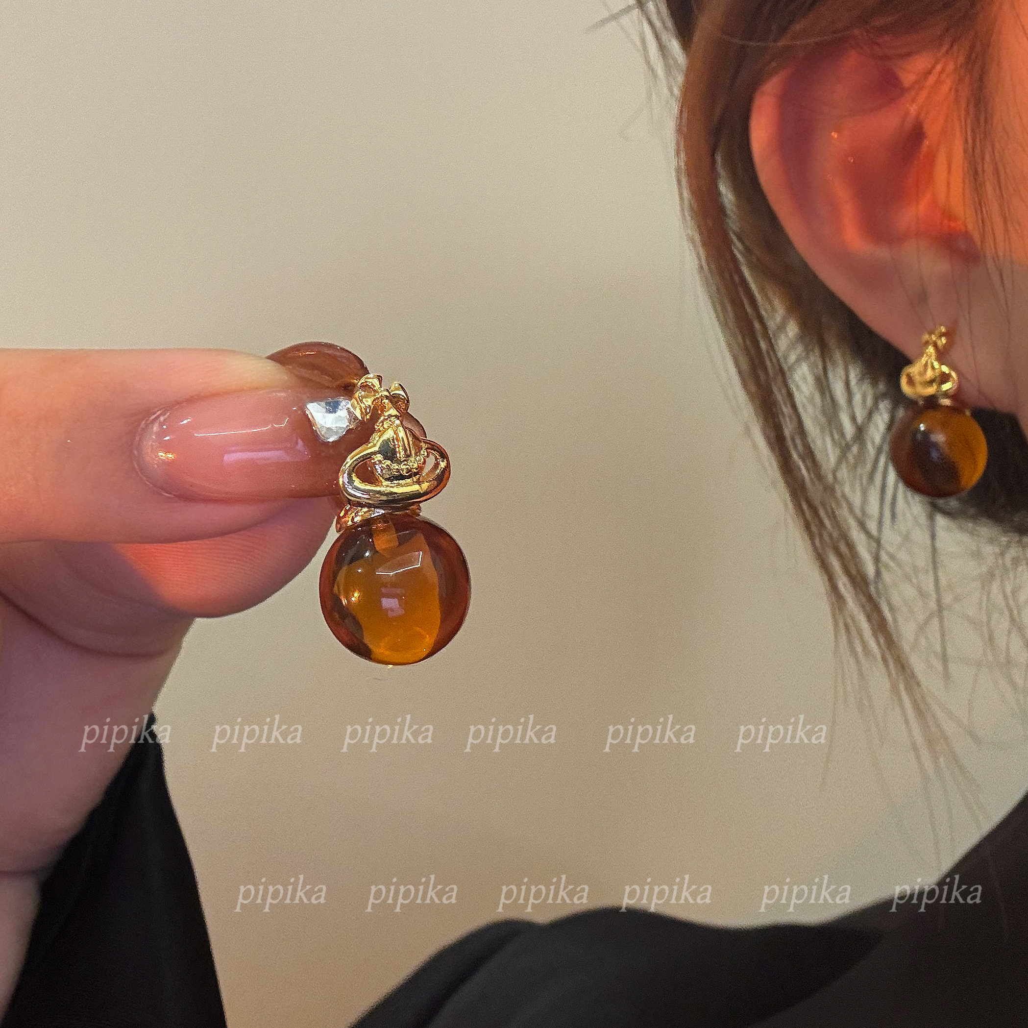 pipi原创复古土星暖色灯泡耳环耳钉耳扣耳饰高级百搭小巧创意简约