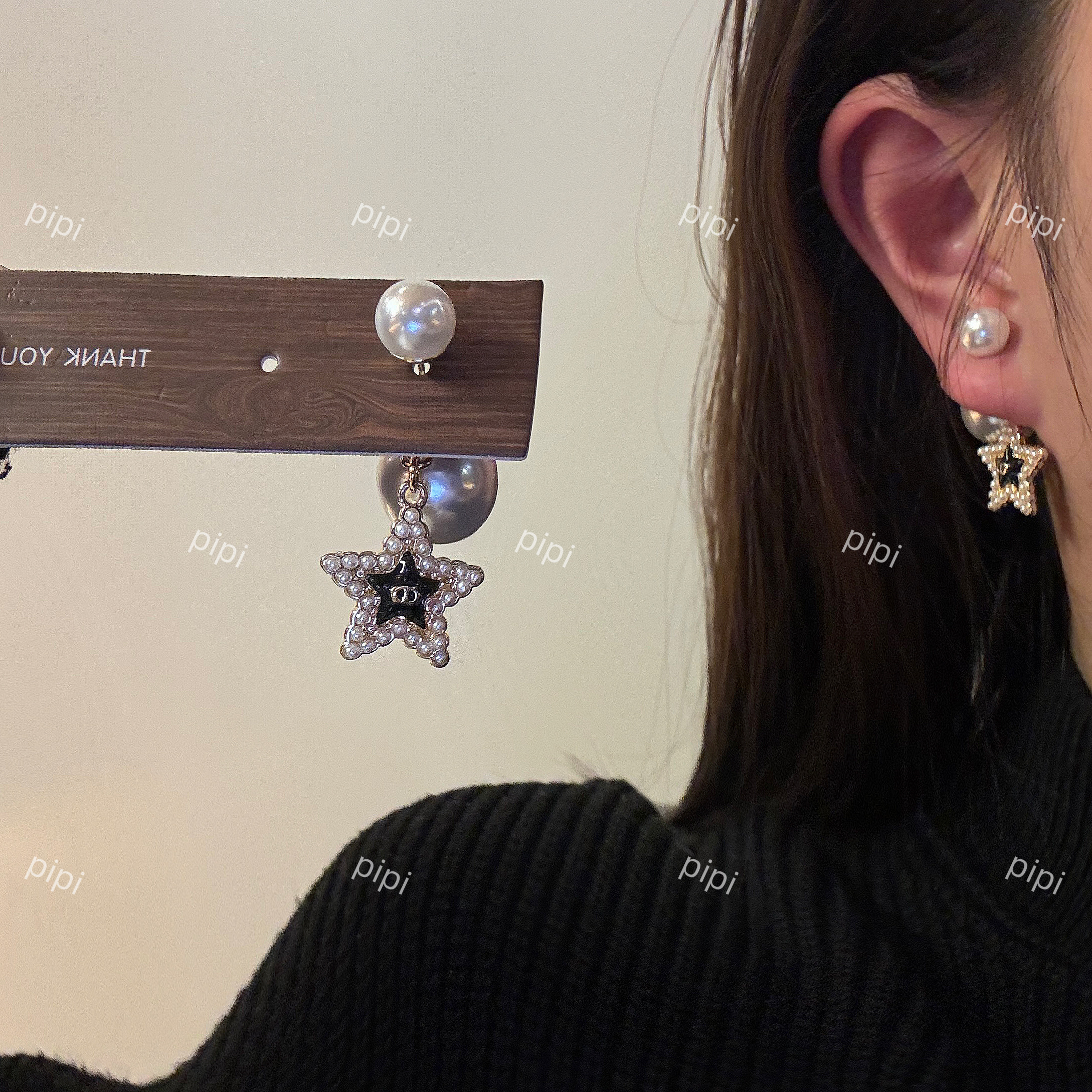 pipi 韦雪同款D家五角星珍珠耳环耳坠女轻奢小众高级耳钉耳饰银针