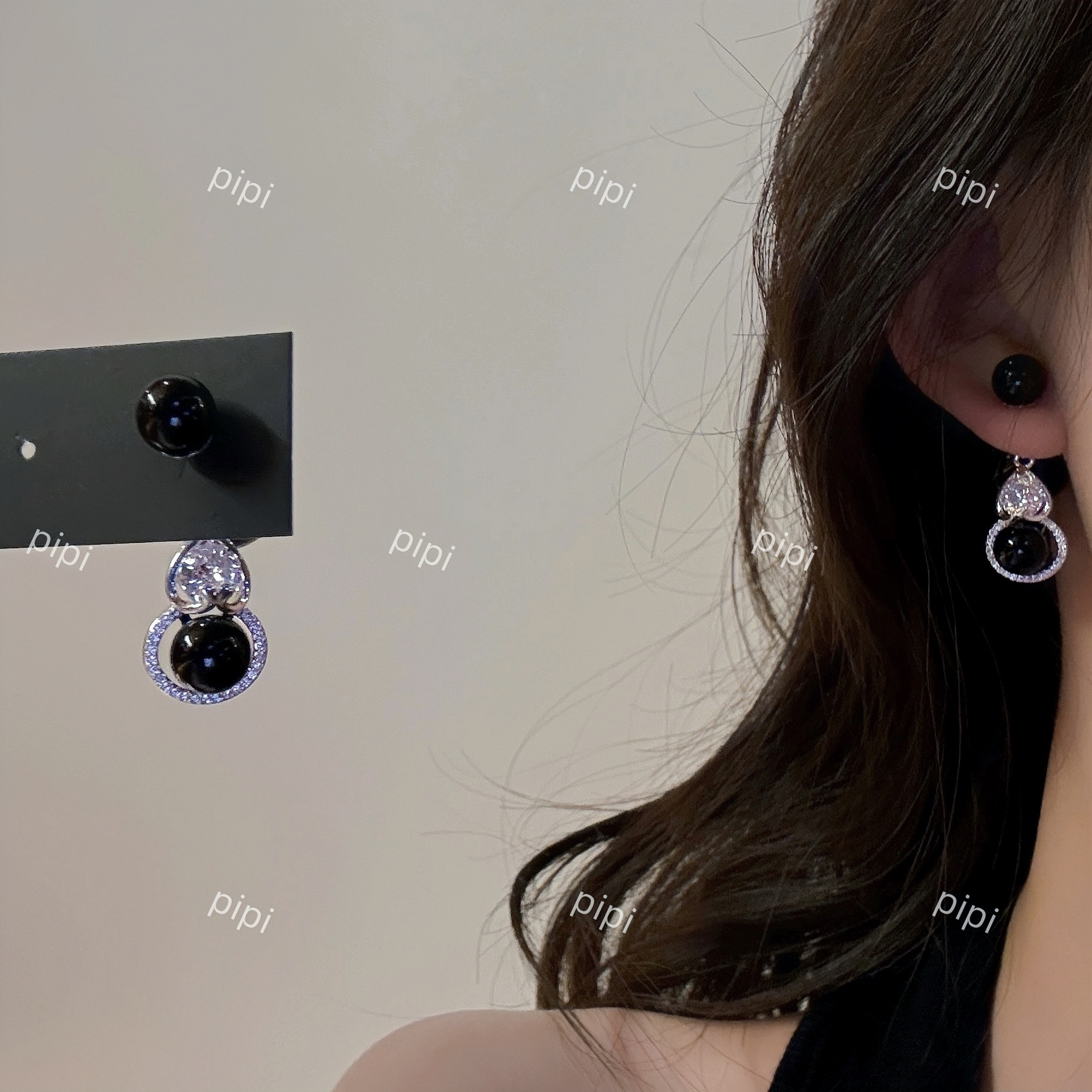 pipi原创设计复古高级感黑色葫芦珍珠耳环耳饰简约百搭时尚女银针