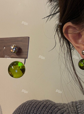 pipi原创设计新中式国风黄色绿色蜜腊亚克力耳钉耳饰复古耳环银针