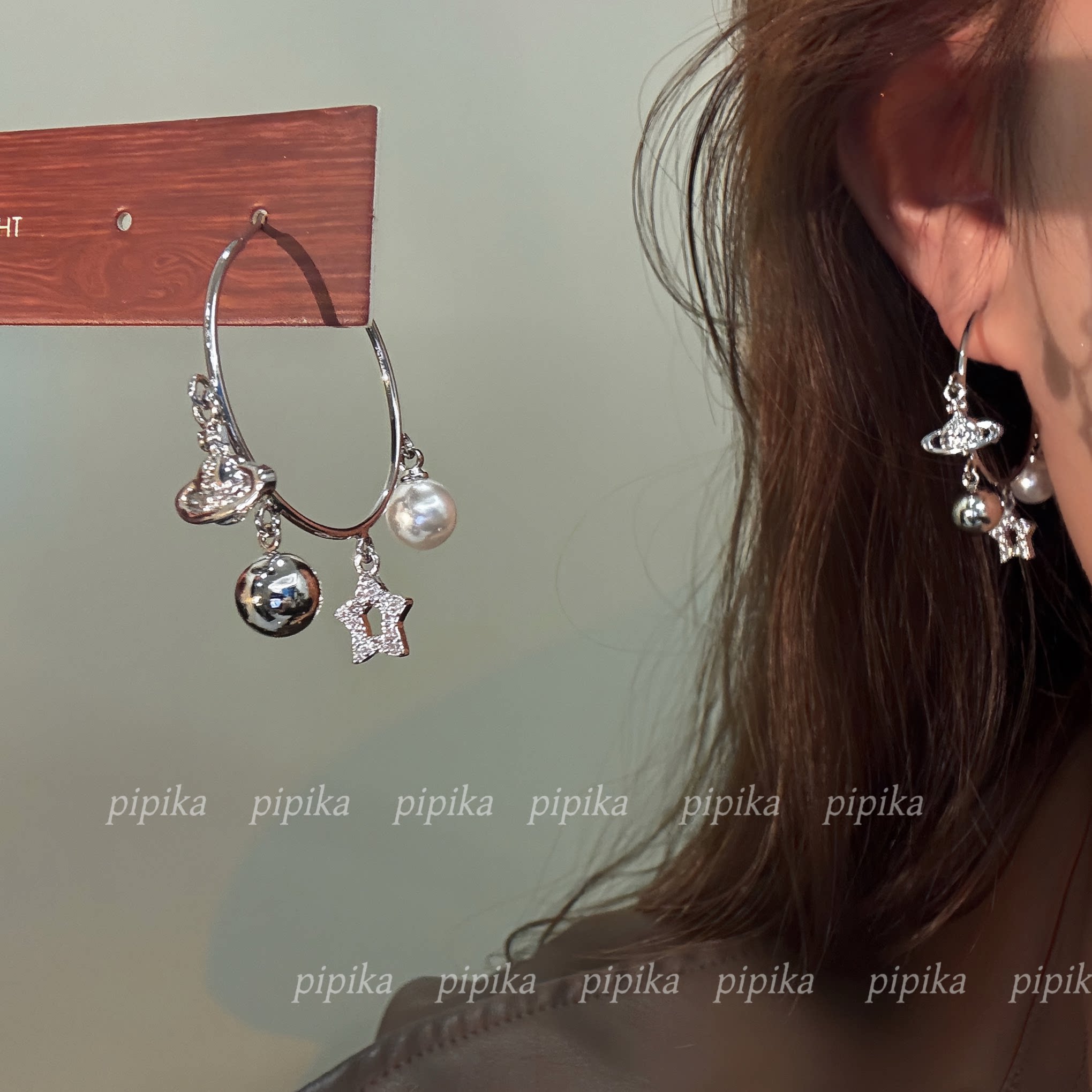 pip原创圈圈独特土星球球爆闪个性耳饰高级感冷淡风耳圈925银针女