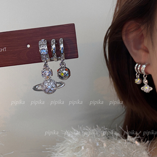 pipi小众多排设计土星满钻彩球耳环耳钉个性百搭简约时尚轻奢银针