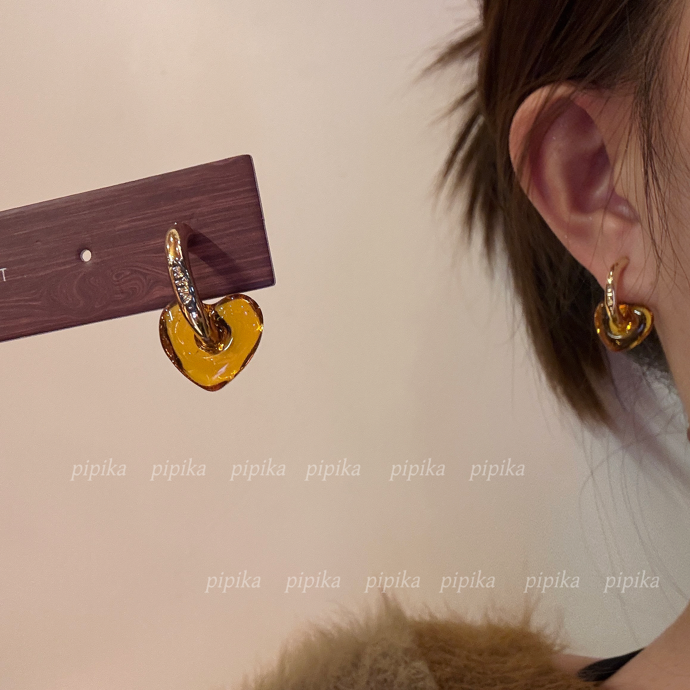 pipi原创复古琉璃爱心灯泡耳环女两戴式高级甜美百搭耳钉耳饰银针