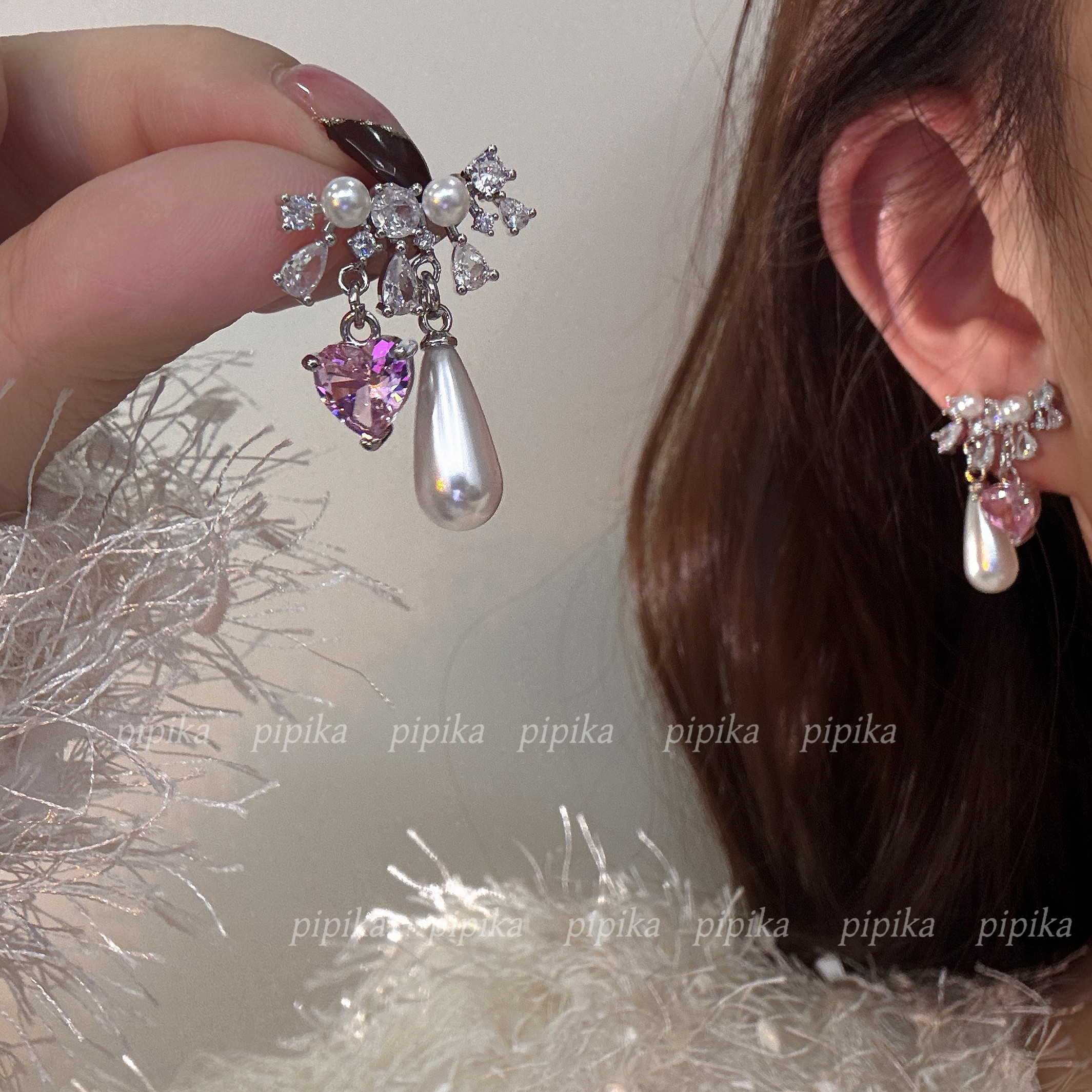 pipi原创粉心珍珠仙钻耳坠耳环耳饰耳钉精致个性百搭高级轻奢银针,饰品/流行首饰/时尚饰品新,耳环,淘宝优惠券,粉丝福利购,淘宝优惠卷