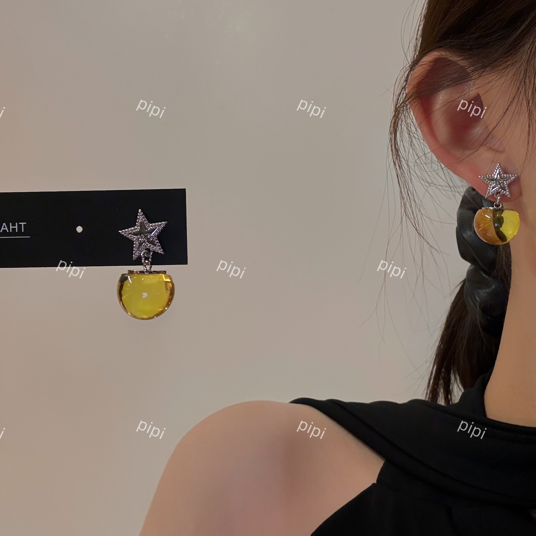 pipi原创设计水果色灯泡星星耳环耳饰女高级气质日常耳钉百搭银针