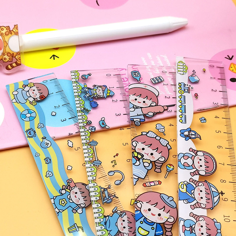 卡通绘画可爱亚克力公分尺子图案广告尺透明直尺办公异形